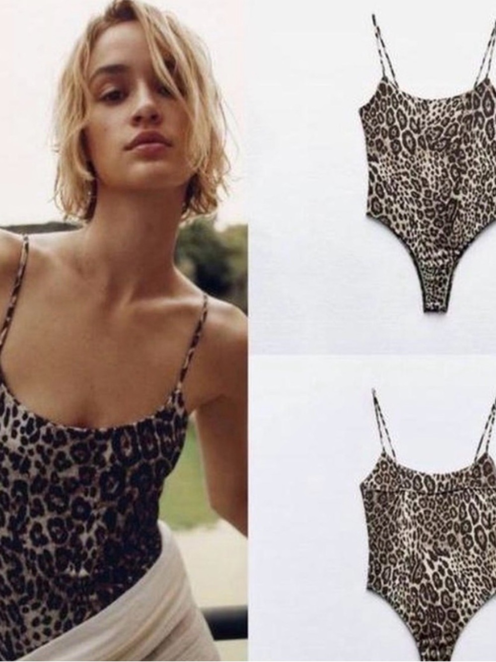 Leopard Print Slim-Strap Bodysuit - Women's Animal Print